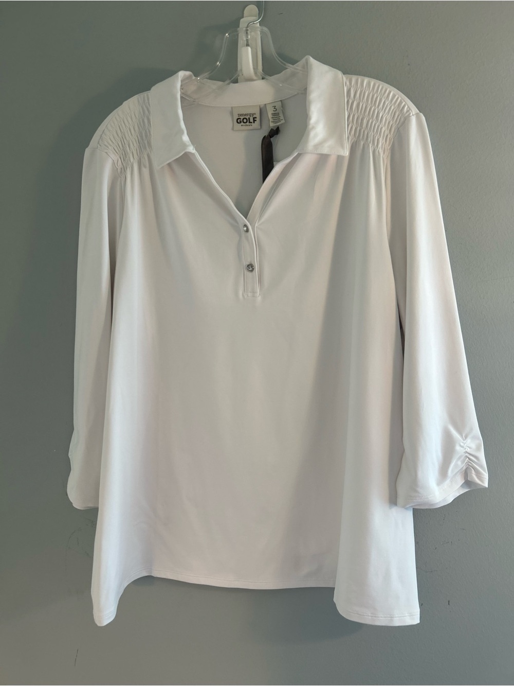 Zenergy Golf by Chico’s White Golf Polo with Shirred Shoulder Detail  3/XL